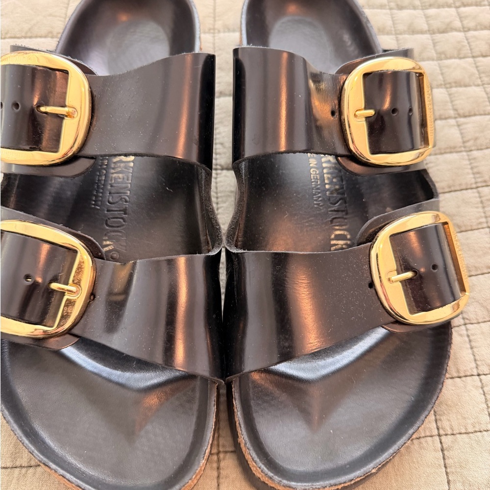 Birkenstock Black Sandals with Gold Buckles